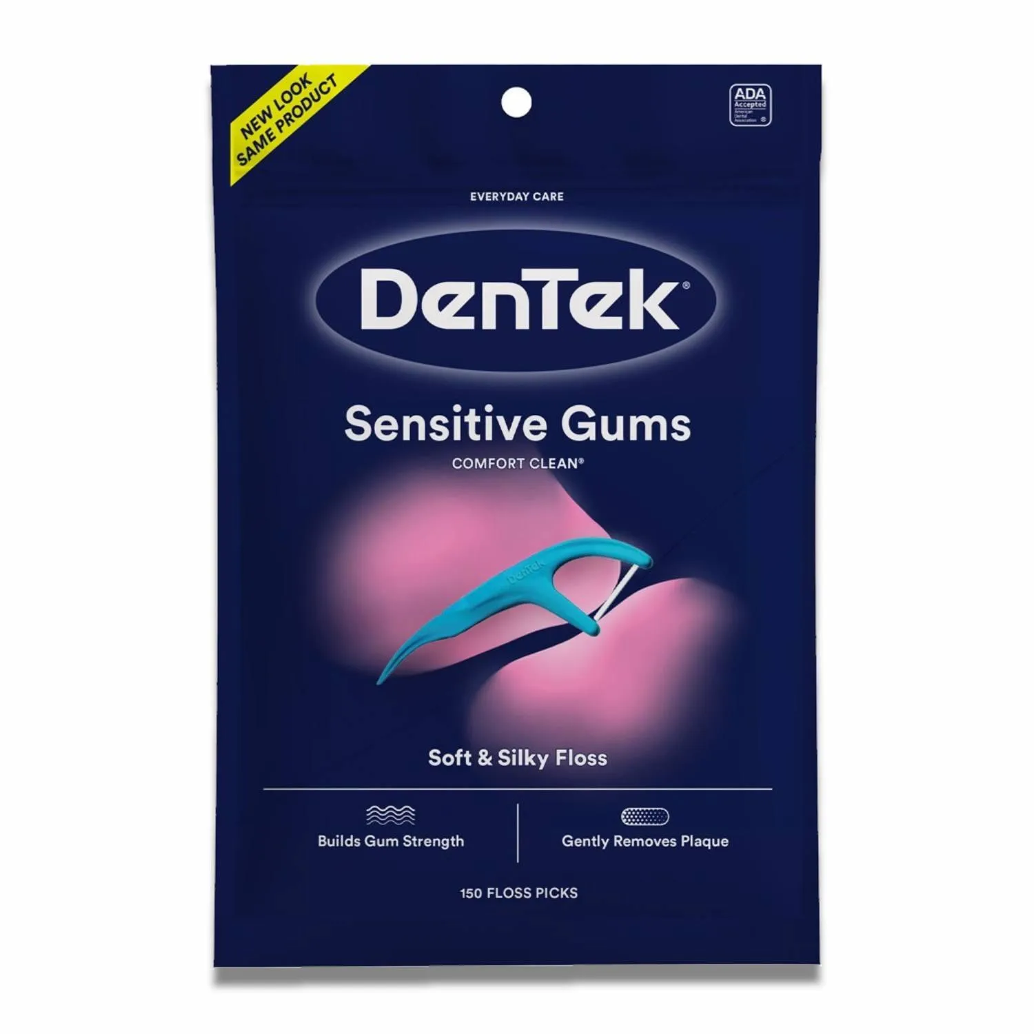 DenTek - Comfort Clean Sensitive Gums Floss Picks, Soft & Silky Ribbon, 150 Ct each - 3 Pack