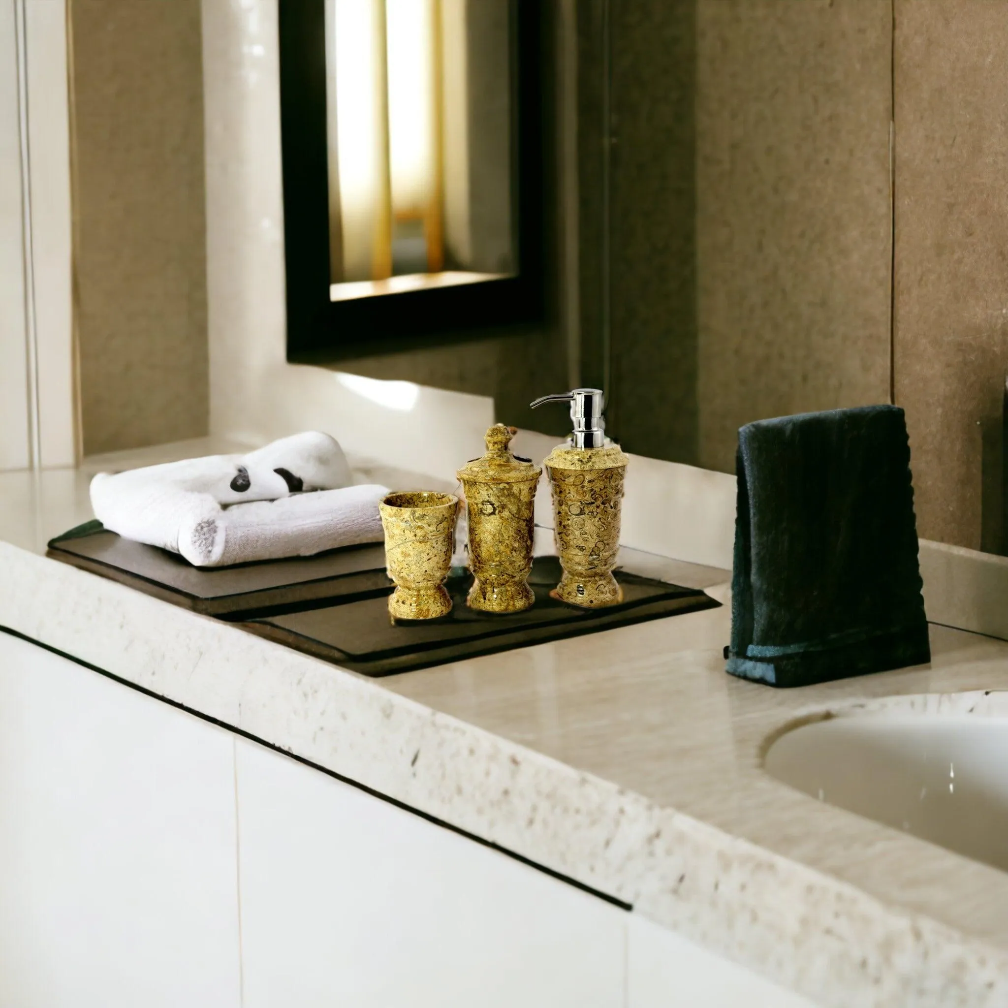 Luxury Bathroom Set in Fossil Stone - 3 Piece Bathroom Set