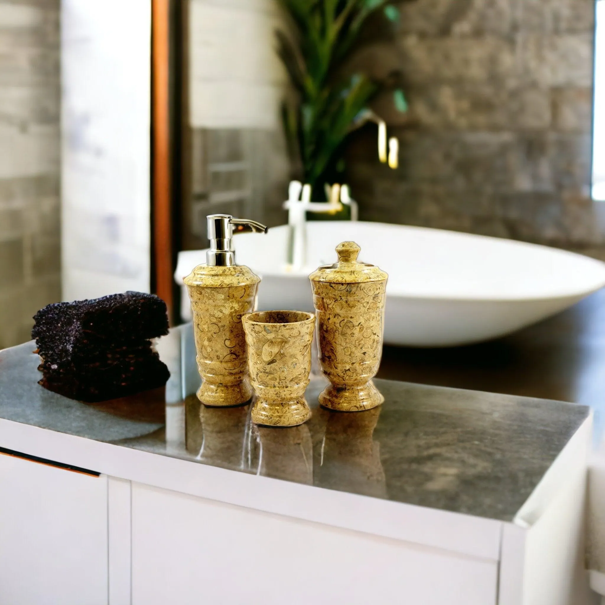 Luxury Bathroom Set in Fossil Stone - 3 Piece Bathroom Set