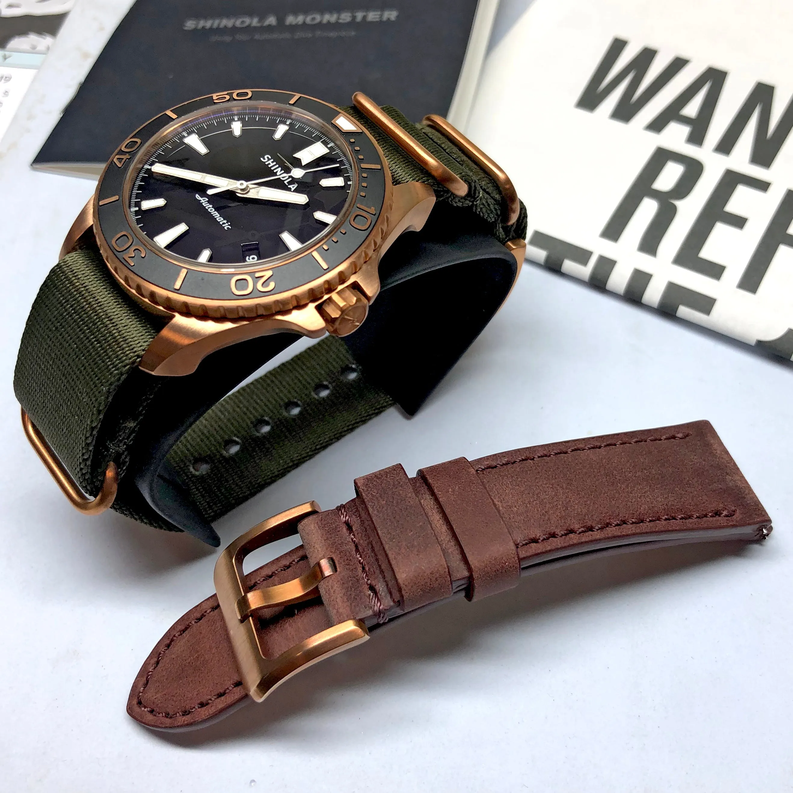 Shinola Bronze Monster Automatic 43mm Limited Gift Set Rumrunner Prohibition Watch