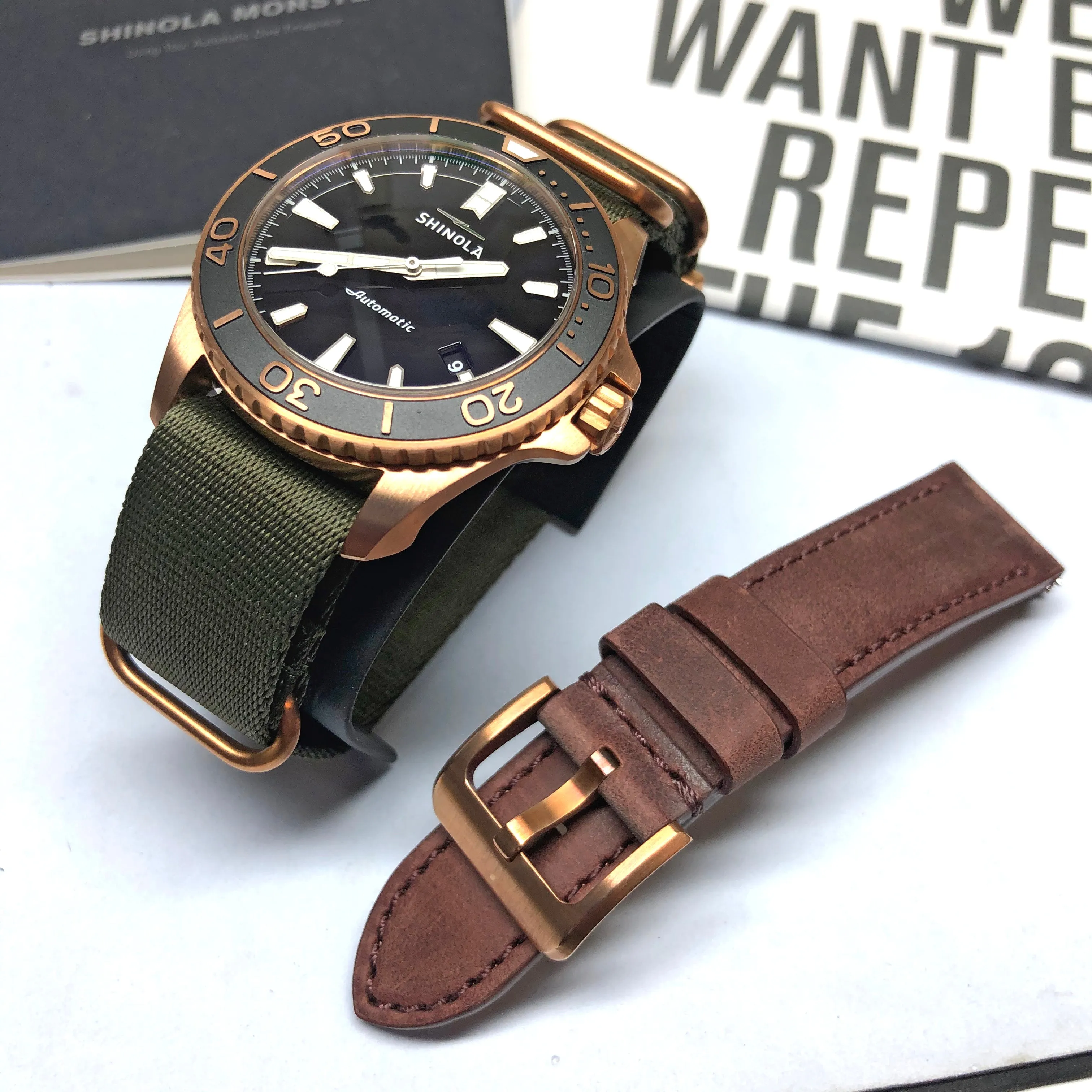 Shinola Bronze Monster Automatic 43mm Limited Gift Set Rumrunner Prohibition Watch