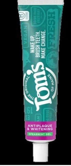 Tom's Of Maine Fluoride-Free Antiplaque & Whitening Toothpaste Gel-Spearmint 4 oz Gel