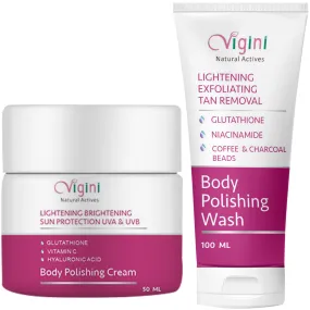 Vigini Skin Lightening Brightening Whitening D Tan Underarm Removal Kojic Acid Cream With Body Polishing Exfoliator Coffee Pigmentation Scrub Shower Gel Wash-150ml